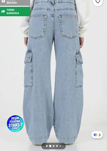 11-12 Yaş Beden mavi Renk DMB Kız Çocuk Geniş Kesim Denim Pantolon