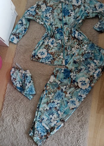 Mavi Çiçek Desenli Haşema Mayo - Görsel 5