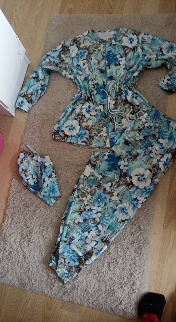 Mavi Çiçek Desenli Haşema Mayo - Görsel 5