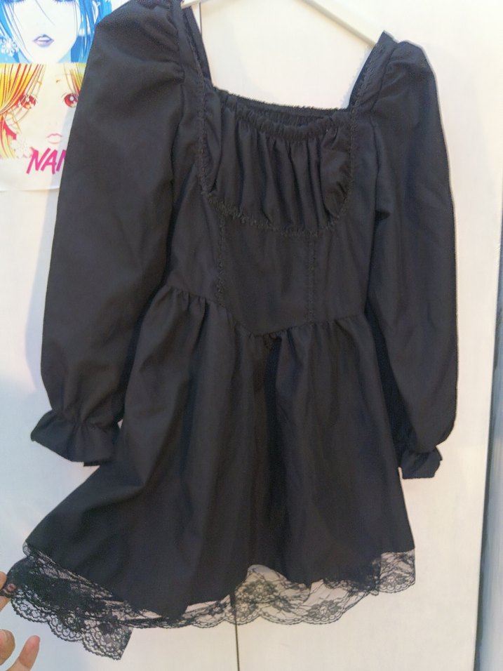 Uzun Kollu Siyah Gotik Mini Elbise - Görsel 2