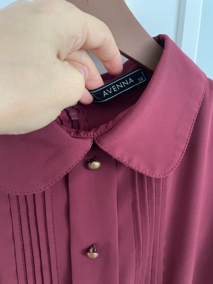 Bordo Düğmeli Uzun Kollu Kadın Gömlek - Görsel 3