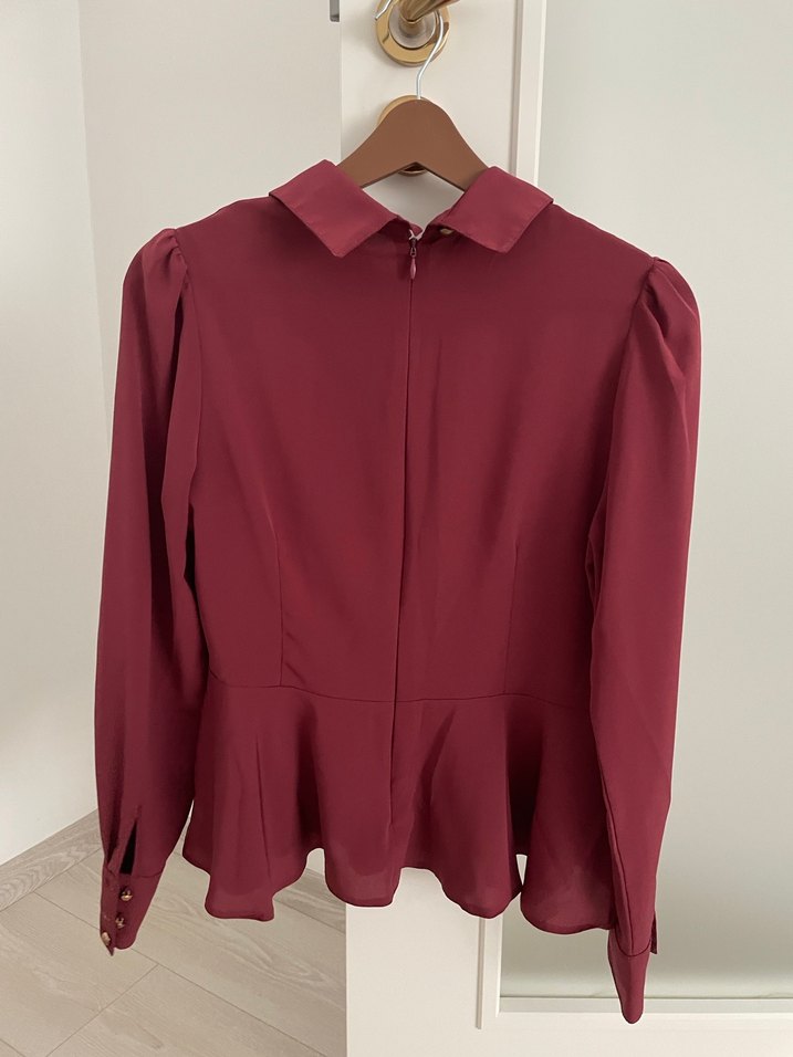 Bordo Düğmeli Uzun Kollu Kadın Gömlek - Görsel 4