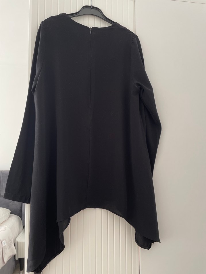 Siyah Kadın Salaş Tunik, Uzun Kollu, Midi - Görsel 3