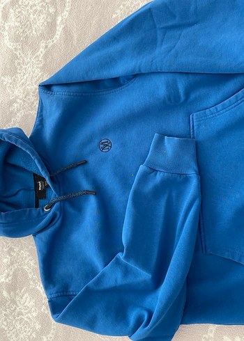 Mavi Fermuarlı Kapüşonlu Sweatshirt - Görsel 2