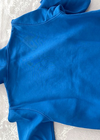 Mavi Fermuarlı Kapüşonlu Sweatshirt - Görsel 3