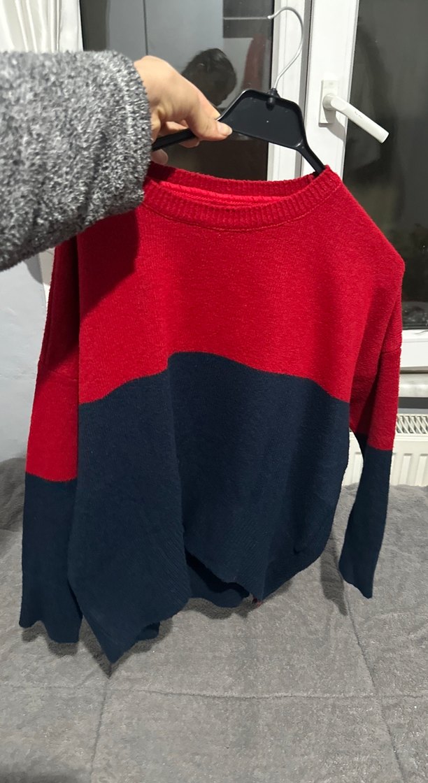 Kırmızı Lacivert Kadın Triko Kazak - Görsel 5