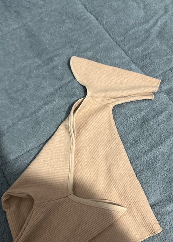 Bej Kadın Midi Boy Kayık Yaka Tişört - Görsel 4