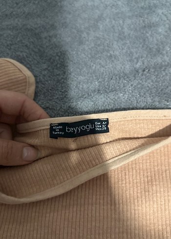 Bej Kadın Midi Boy Kayık Yaka Tişört - Görsel 3