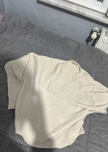 Beyaz Keten Örgü Kadın Kazak - Görsel 4