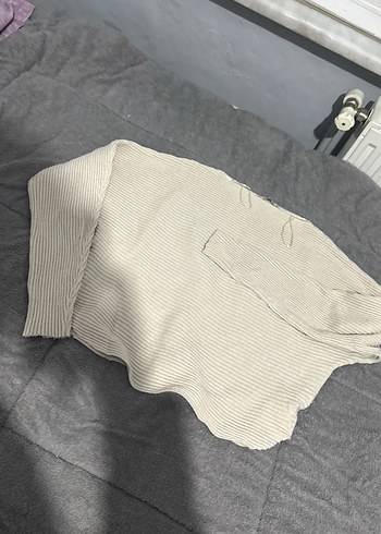 Beyaz Keten Örgü Kadın Kazak - Görsel 2