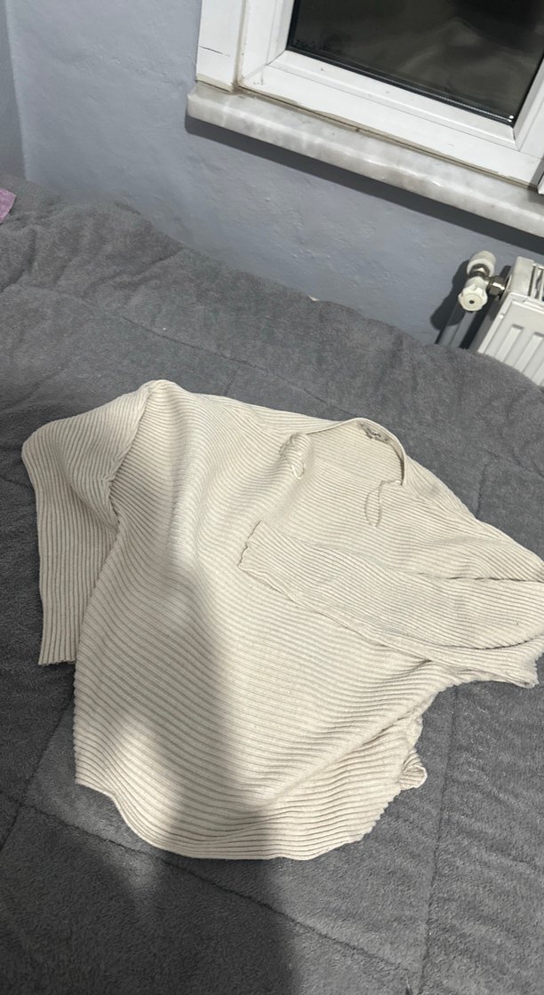 Beyaz Keten Örgü Kadın Kazak - Görsel 4