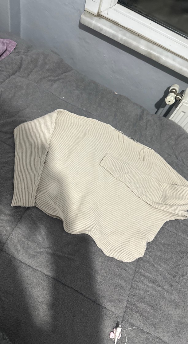 Beyaz Keten Örgü Kadın Kazak - Görsel 2