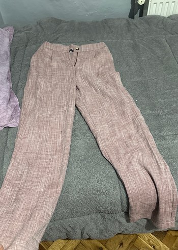 Düğmeli Bej Kadın Keten Pantolon - Görsel 4