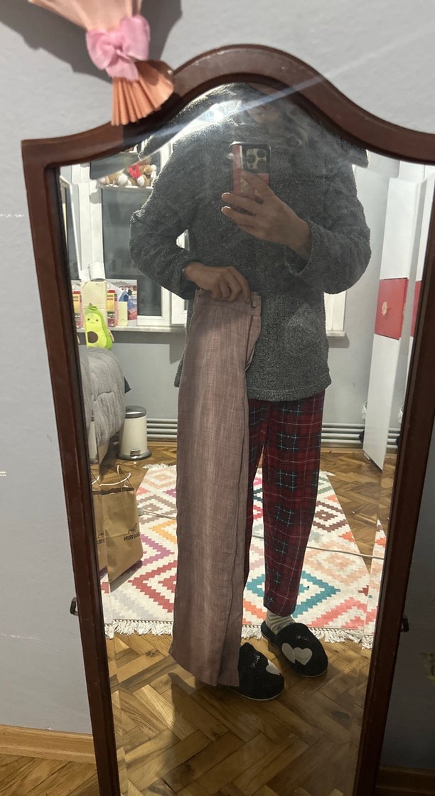 Düğmeli Bej Kadın Keten Pantolon - Görsel 3