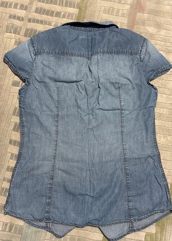 Kadın Mavi Kısa Kollu Denim Gömlek - Görsel 4