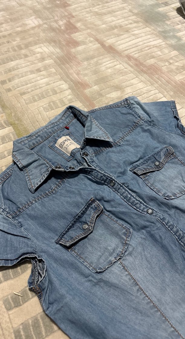 Kadın Mavi Kısa Kollu Denim Gömlek - Görsel 3