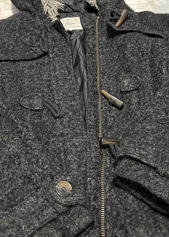 Gri Kadın Uzun Kollu Yün Ceket Kapüşonlu - Görsel 3