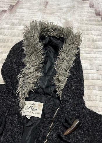 Gri Kadın Uzun Kollu Yün Ceket Kapüşonlu - Görsel 2