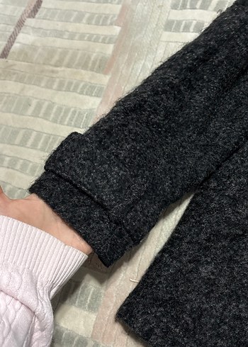 Gri Kadın Uzun Kollu Yün Ceket Kapüşonlu - Görsel 5