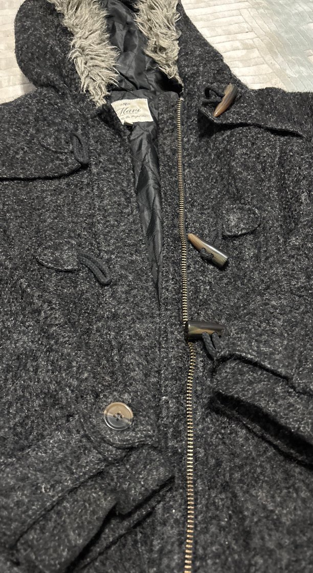 Gri Kadın Uzun Kollu Yün Ceket Kapüşonlu - Görsel 3