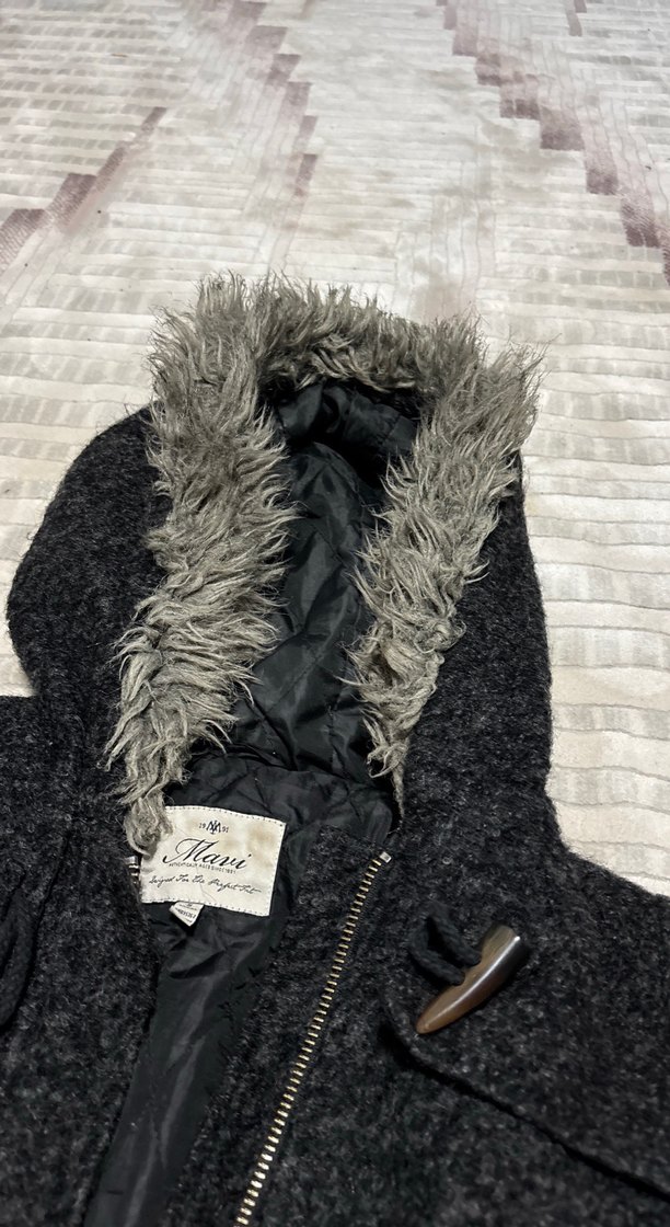 Gri Kadın Uzun Kollu Yün Ceket Kapüşonlu - Görsel 2