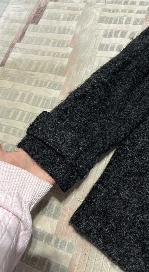 Gri Kadın Uzun Kollu Yün Ceket Kapüşonlu - Görsel 5