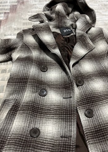 Düğmeli Gri Ekoseli Midi Kadın Kaban - Görsel 2