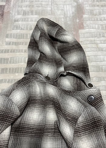 Düğmeli Gri Ekoseli Midi Kadın Kaban - Görsel 3