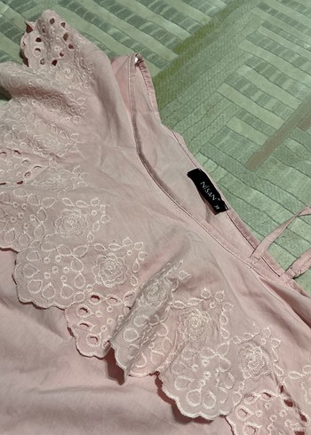 Dantel Detaylı Pembe Straplez Mini Bluz - Görsel 2