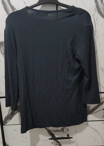 l Beden Siyah Uzun Kollu Dökümlü Kadın Bluz