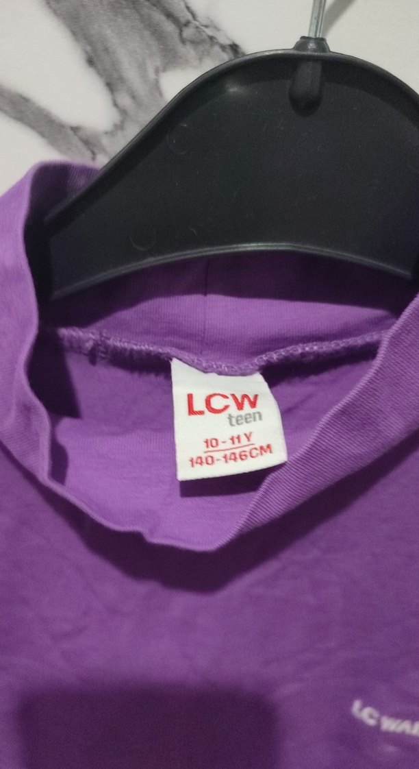 Kız Çocuk Mor Uzun Kollu Yarım Boğazlı Basic Tişört - Görsel 2