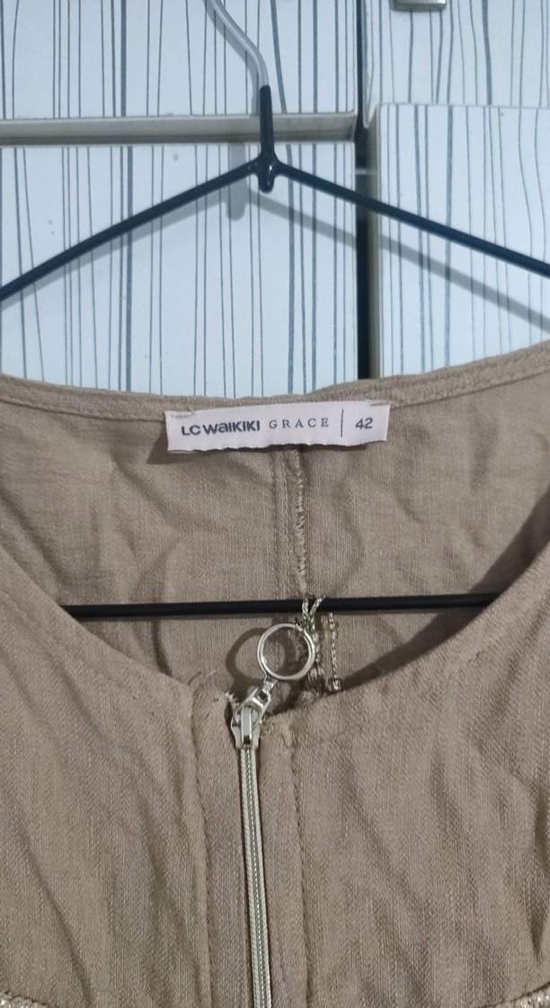 Bej Uzun Kollu Kadın Elbisesi - Görsel 2