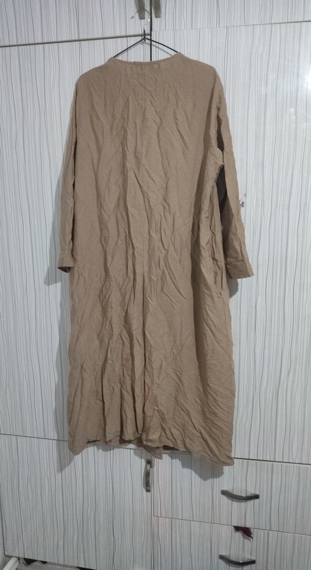 Bej Uzun Kollu Kadın Elbisesi - Görsel 3