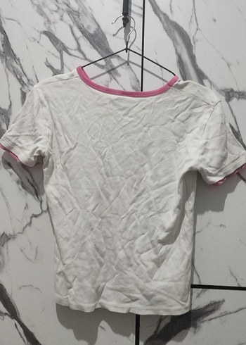 Kız Çocuk Beyaz Pamuklu Kısa Kollu Tişört - Görsel 2