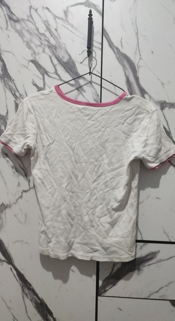 Kız Çocuk Beyaz Pamuklu Kısa Kollu Tişört - Görsel 2