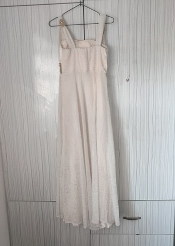 Beyaz Drapeli Uzun Abiye Elbise - Görsel 3