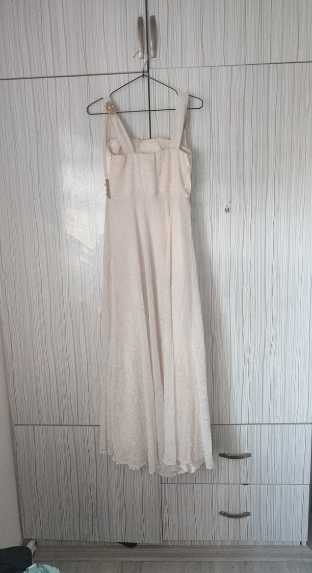 Beyaz Drapeli Uzun Abiye Elbise - Görsel 3