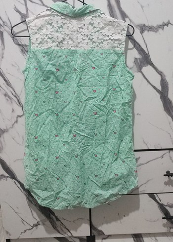 Düğmeli V Yaka Yeşil Kadın Bluz - Görsel 3