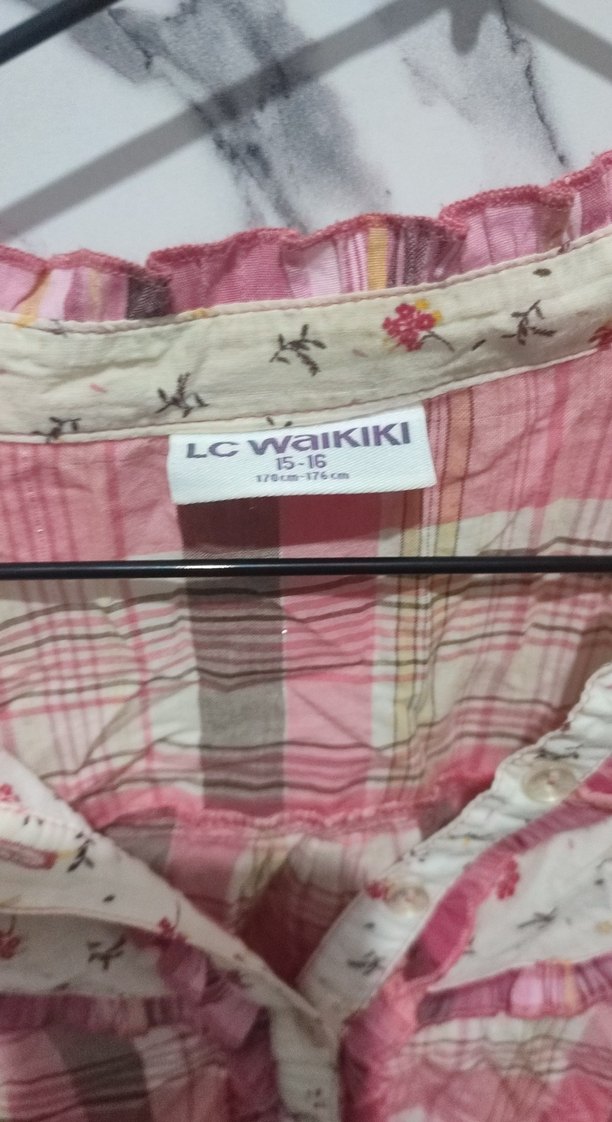 Düğmeli Uzun Kollu Pembe Bağlama Desenli Gömlek - Görsel 2