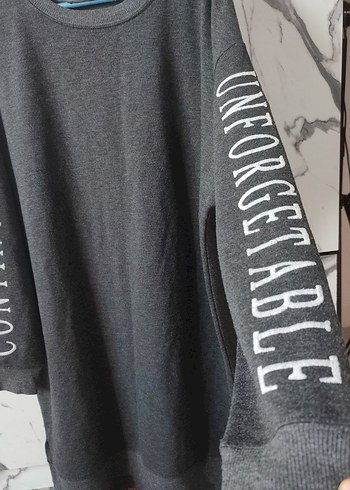 l Beden Gri Kadın Baskılı Uzun Kollu Sweatshirt