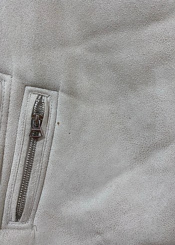 Krem Süet Kadın Ceket, Kürklü, Günlük Şık - Görsel 4