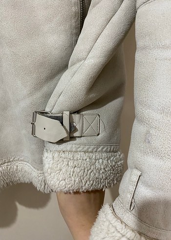 Krem Süet Kadın Ceket, Kürklü, Günlük Şık - Görsel 5