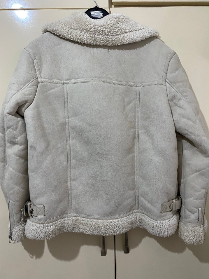 Krem Süet Kadın Ceket, Kürklü, Günlük Şık - Görsel 2