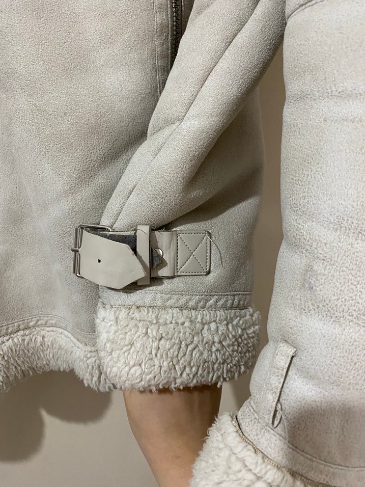 Krem Süet Kadın Ceket, Kürklü, Günlük Şık - Görsel 5