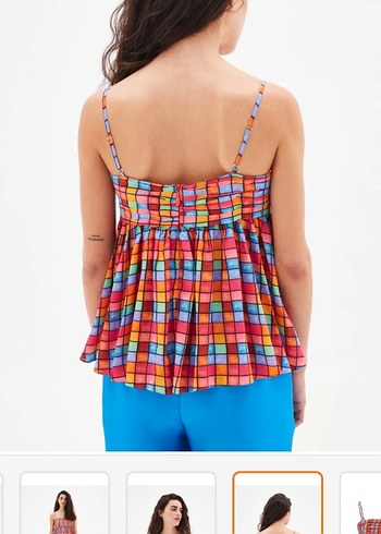 ADL xs beden renkli Pilili Mini Askılı Bluz pantolon takim - Görsel 2