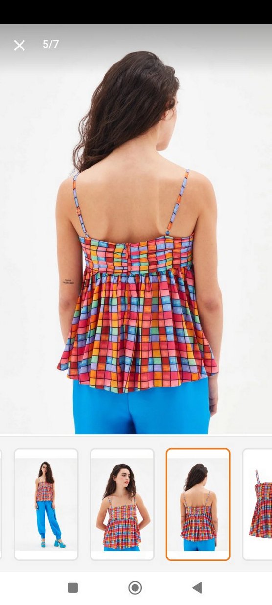 ADL xs beden renkli Pilili Mini Askılı Bluz pantolon takim - Görsel 2