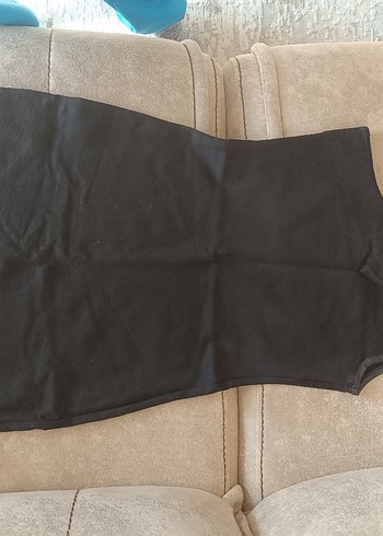 Siyah deri detaylı s beden elbise - Görsel 2