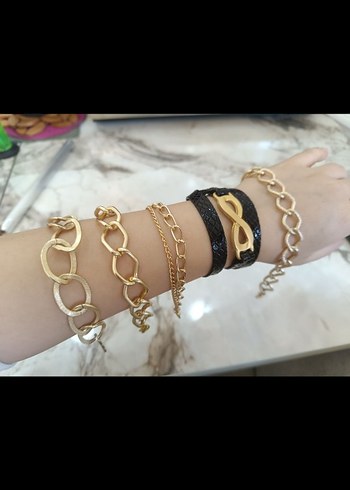 kombinlenebilir Zincir Detaylı Altın Rengi Kadın Bileklik set - Görsel 6