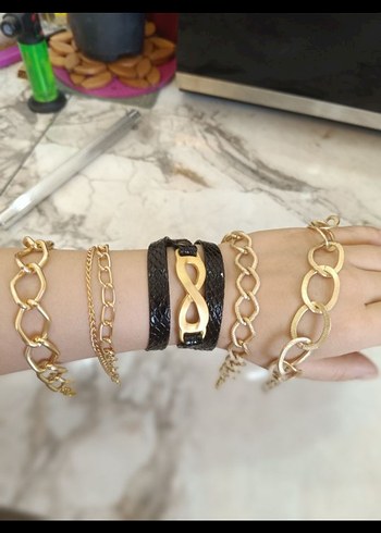 kombinlenebilir Zincir Detaylı Altın Rengi Kadın Bileklik set - Görsel 4