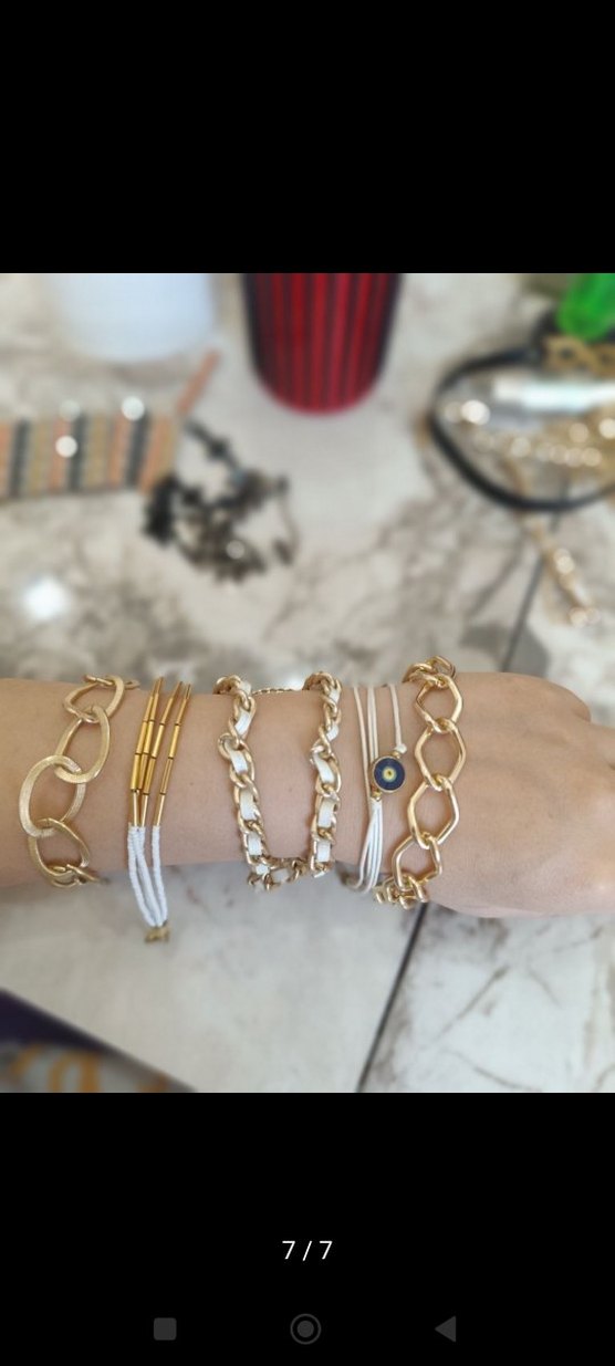 kombinlenebilir Zincir Detaylı Altın Rengi Kadın Bileklik set - Görsel 5
